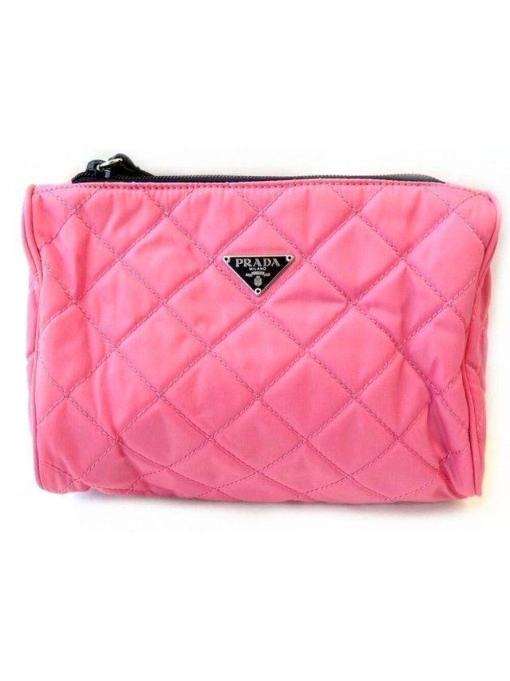 Prada Pouch Pink Nylon Makeup Case Clutch W/card